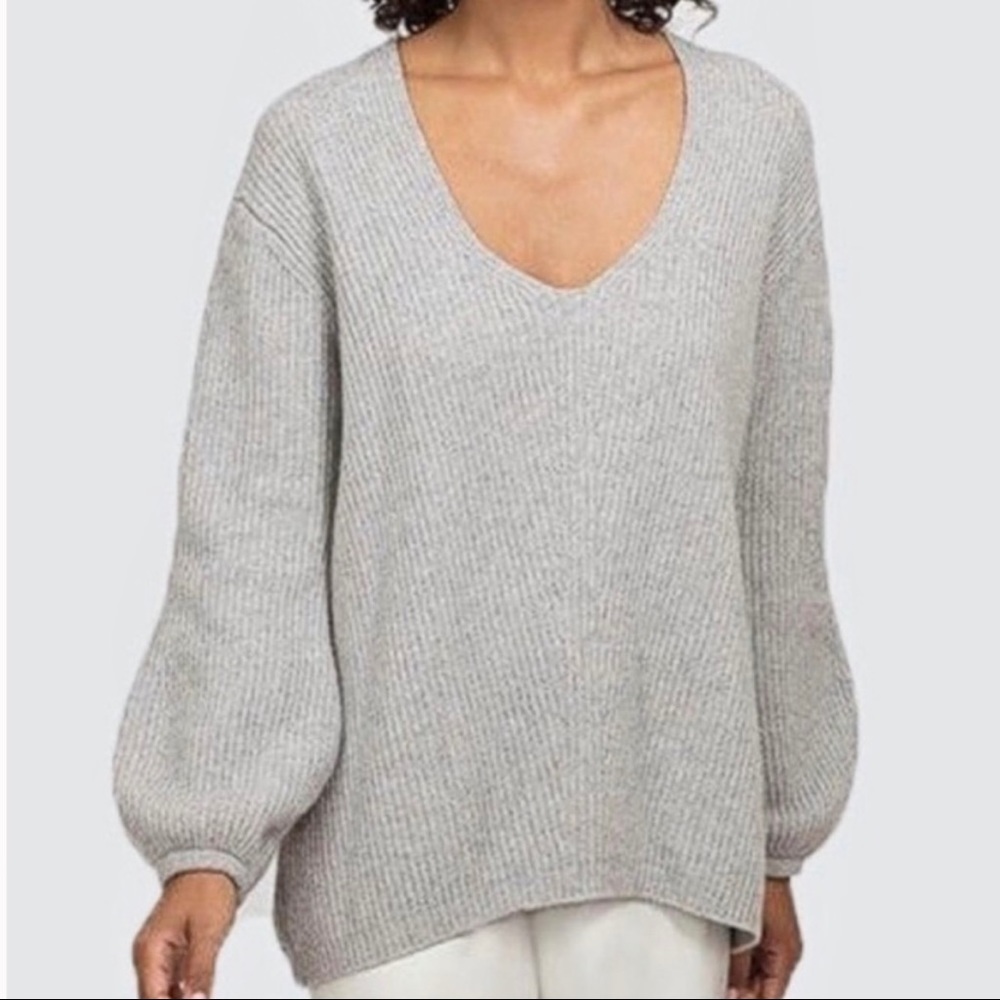 Cuyana Oversized Ribbed V-Neck Gray Sweater Size XS wool cashmere S1